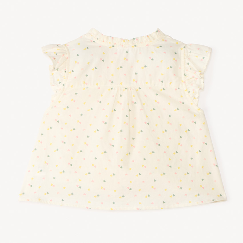 Blusa de bebé niña con mangas con volantes y estampado de corazones 