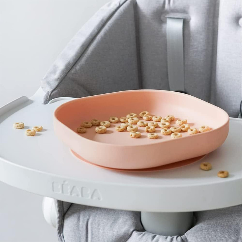 Plato de silicona con ventosa rosa 