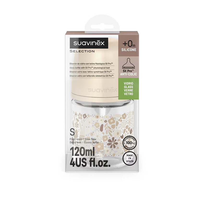Biberón de vidrio con tetina simétrica SX Pro S 120ml Liberty beige 