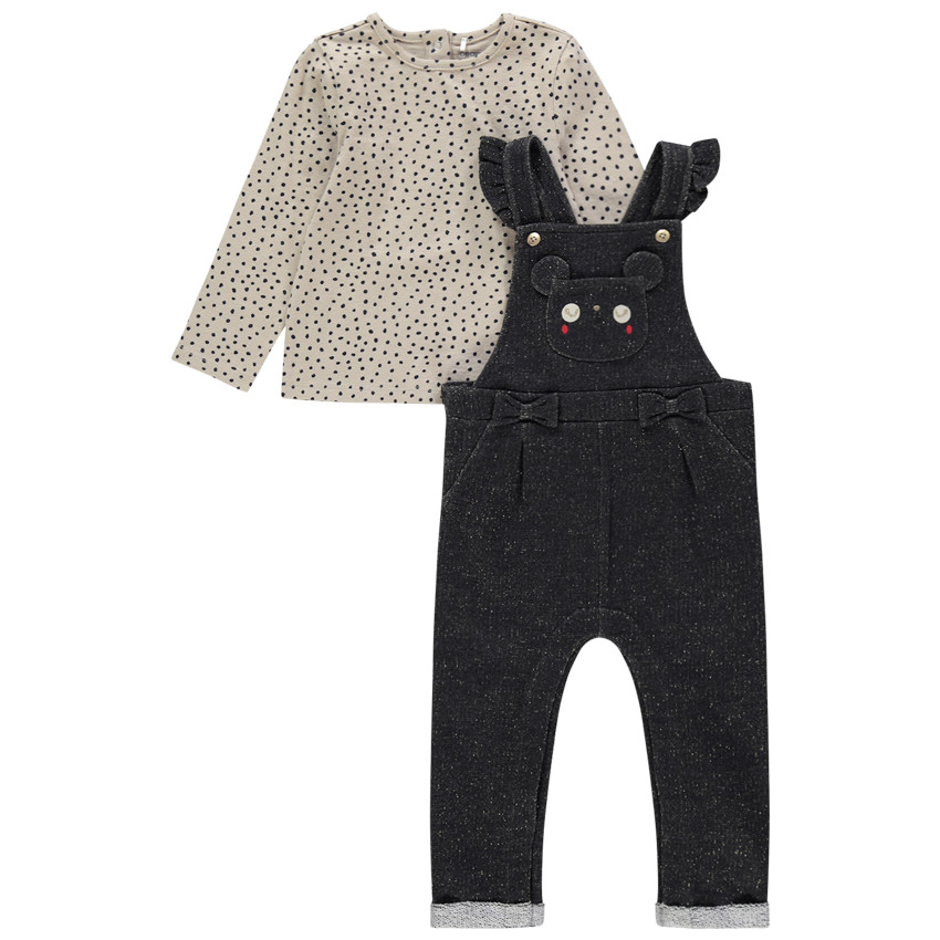Ensemble avec t-shirt à pois et salopette en molleton 