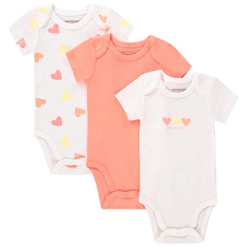 Pack de 3 bodies de manga corta con estampado de corazones para bebé niña  Additional Pack de 3 bodies de manga corta con estampado de corazones para bebé niña