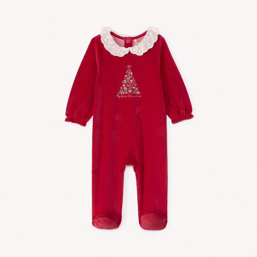 Dors-bien en velours rouge à motif Noël pour bébé fille 
