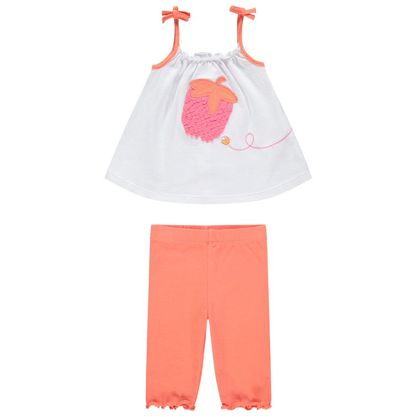 Conjunto de blusa con estampado de fresa y leggings cortos 