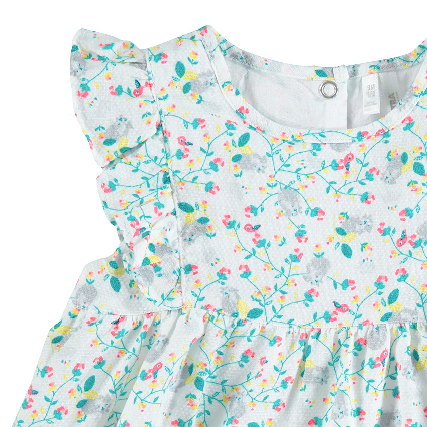 Mono corto con efecto vestido con finas flores all over 