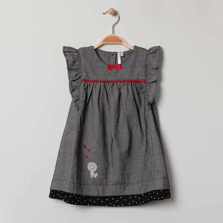 Robe manches courtes volantées broderies oiseau 