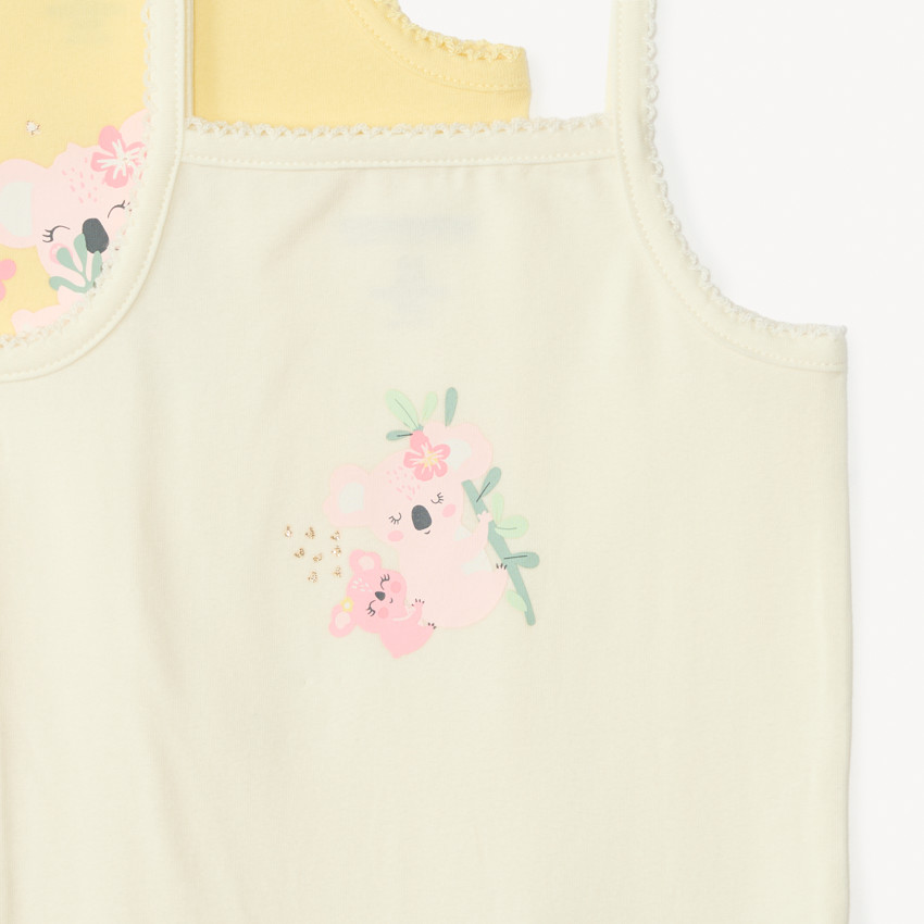 Conjunto de 7 bodies con tirantes y motivos de koala para niña. 