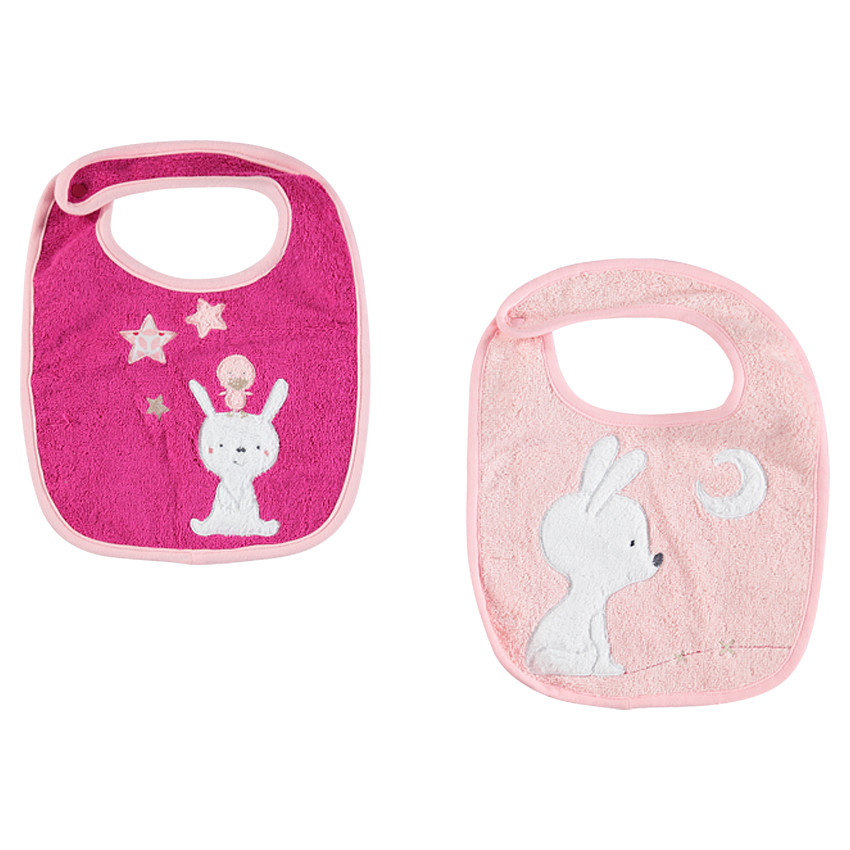 Lote de 2 baberos con fantasía de rizo de algodón con bordado 