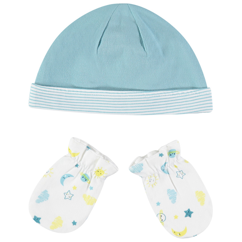 Conjunto de gorro y guantes de punto de algodón ecológico 