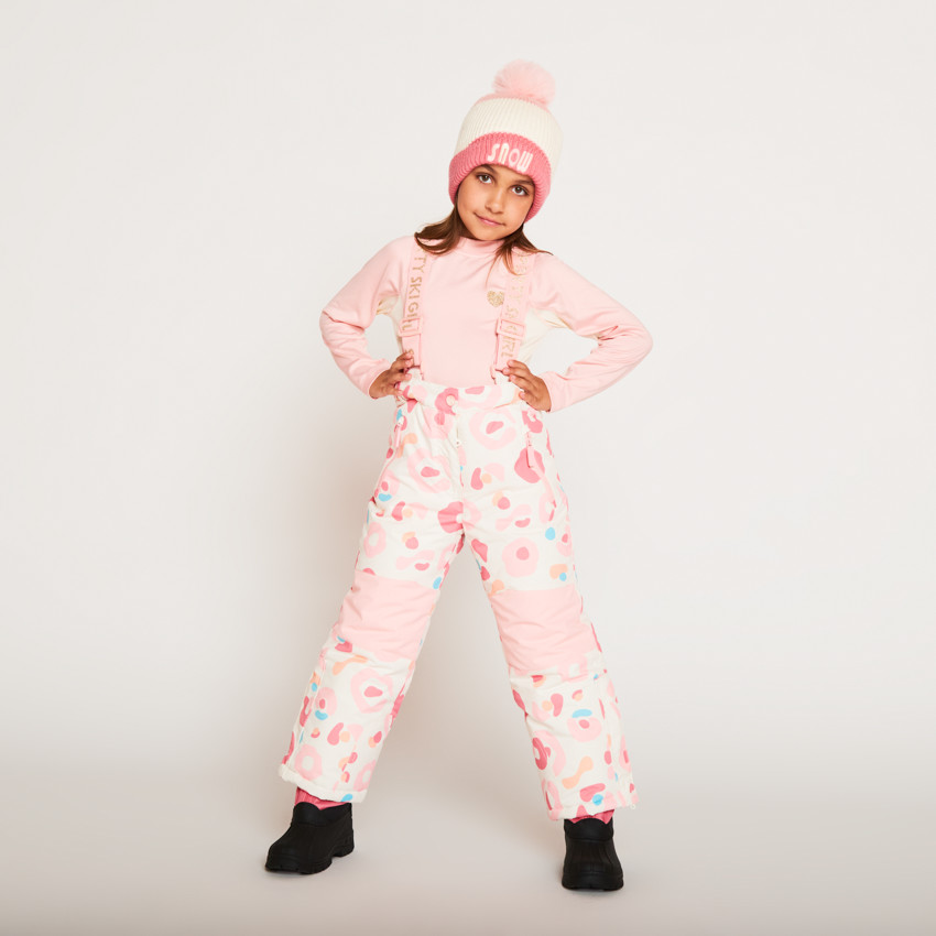 Pantalon de ski imprimé à bretelles amovibles pour fille 