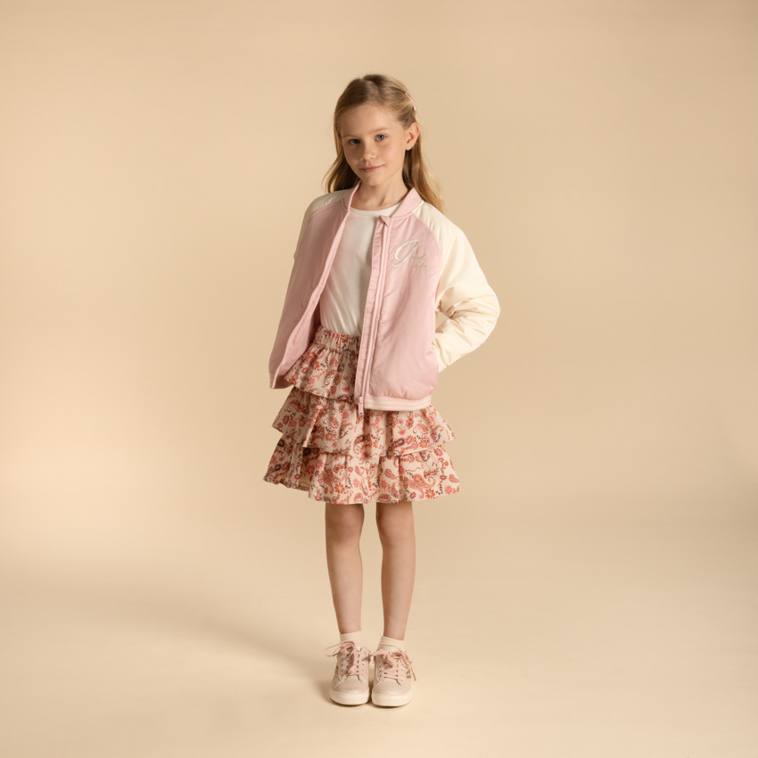 Chaqueta teddy bicolor con bordado para niña 