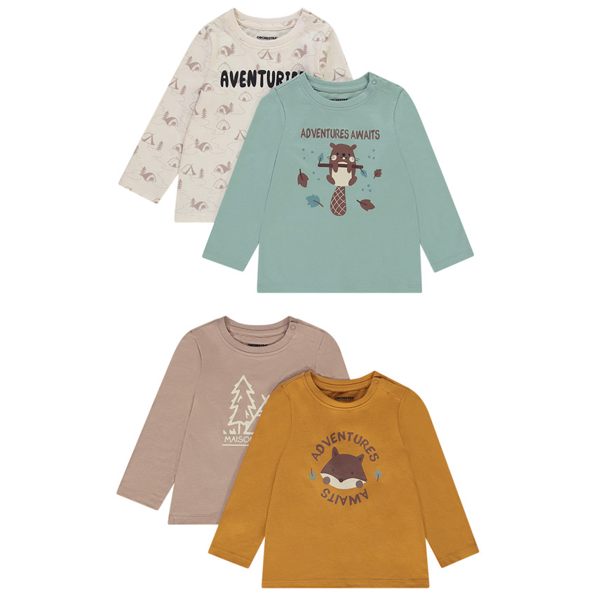 Pack de 4 camisetas de manga larga en jersey para bebé niño 