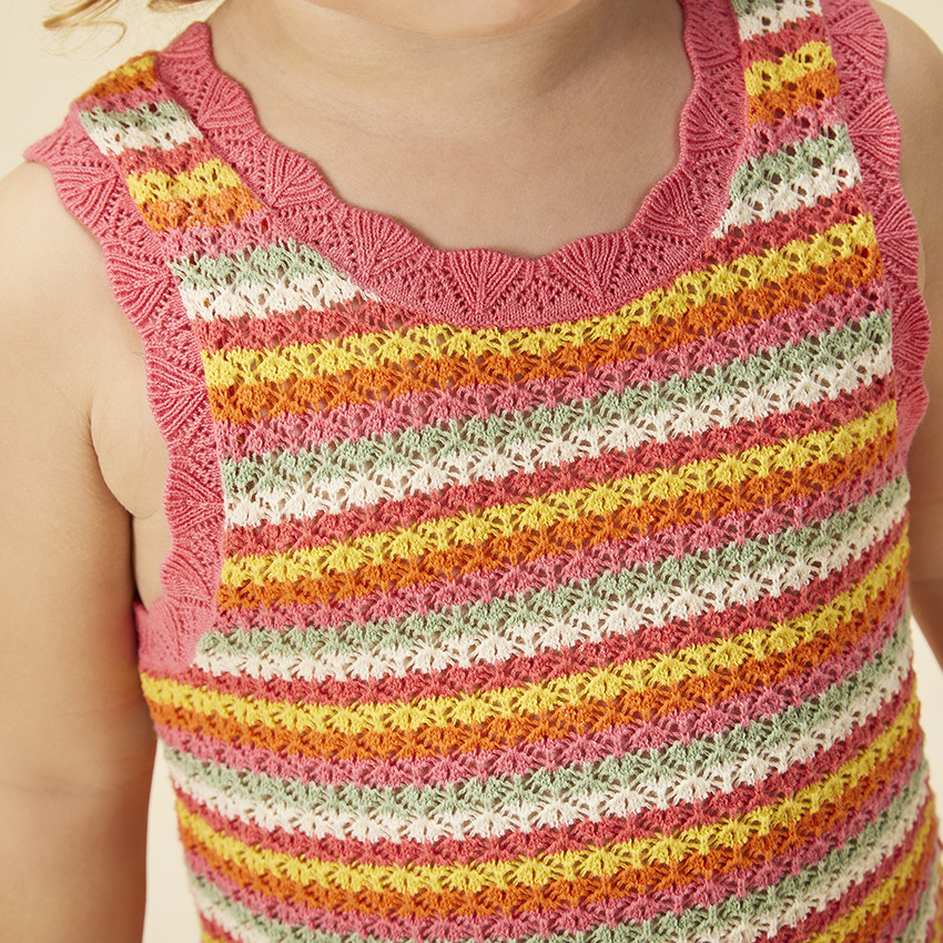 Vestido sin mangas de crochet a rayas para bebé niña 