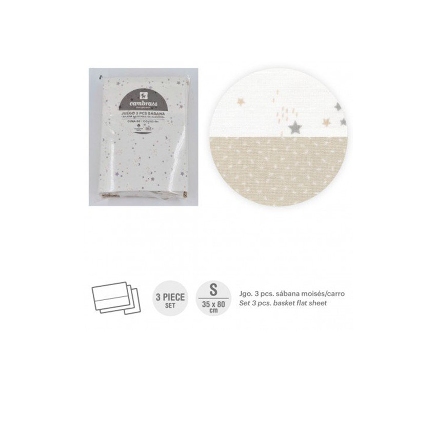 Juego de sábanas 3 piezas para Moisés y Carro Sky Beige 