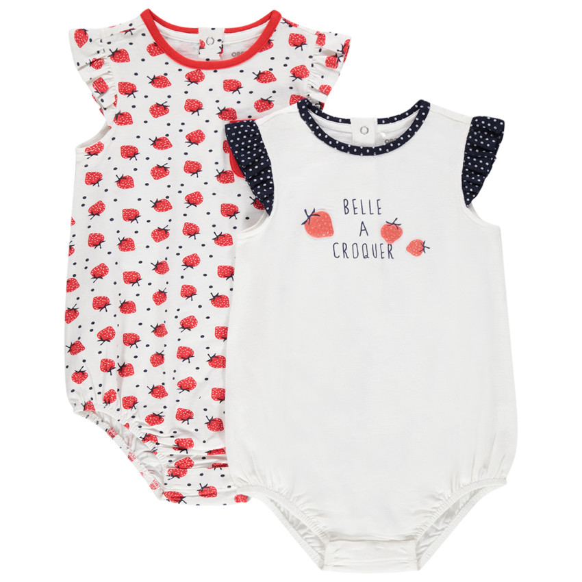 Pack de 2 peleles cortos de algodón con estampado de fresas para niña.  Additional Pack de 2 peleles cortos de algodón con estampado de fresas para niña.