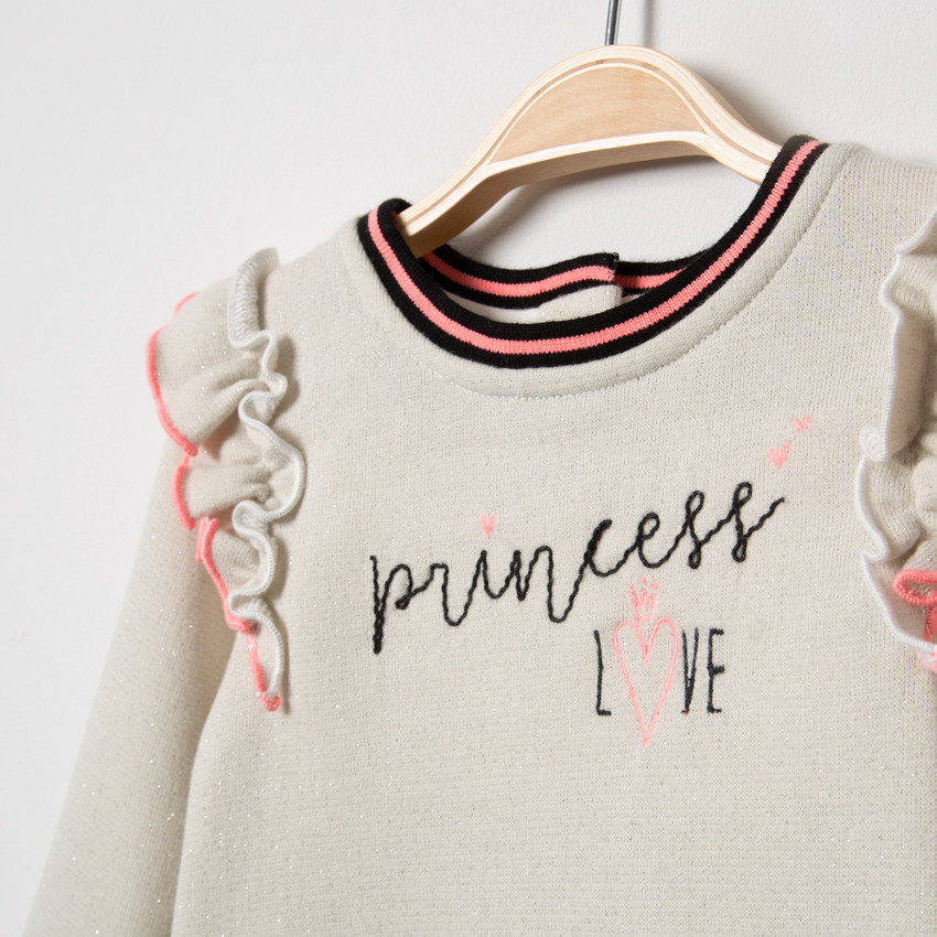 Vestido con manga larga y efecto 2 en 1 con volantes y corazones estampados 