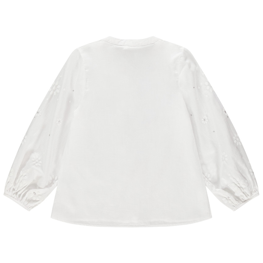 Chemise manches longues à jabots et fleurs brodées 