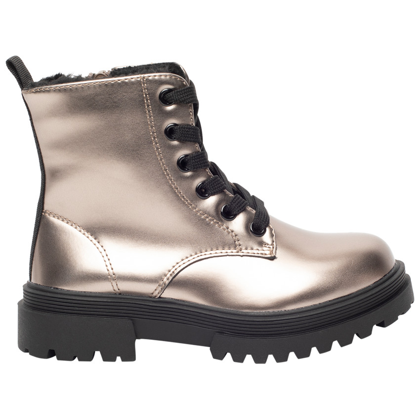 Botín nacarado con forro de piel y suela gruesa para niña 