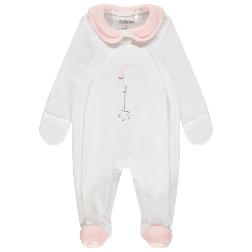 Pijama de terciopelo con cuello de babero y luna bordada 