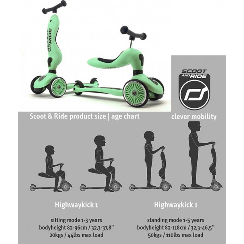 Patinete 2 en 1 Highwaykick 1 Kiwi 12m-5años 