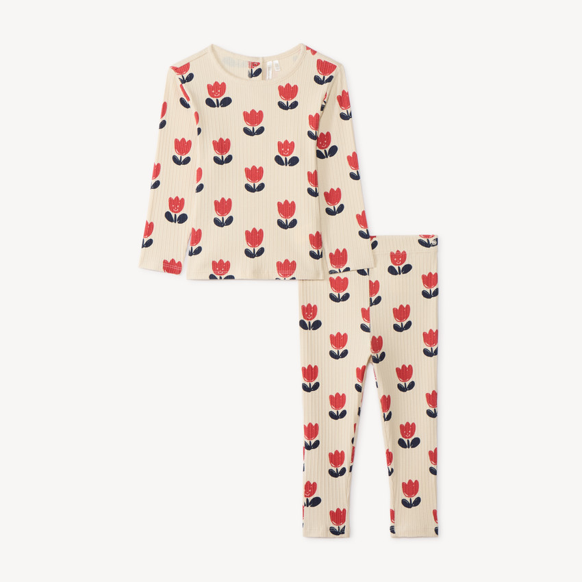 Conjunto de pijama de punto acanalado para bebé niña con estampado de tulipanes (acabados diferentes según la edad) 