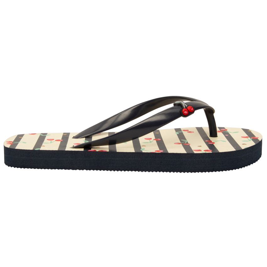 Chanclas rayadas con parche de cerezas para niña con tira ajustable según la edad 