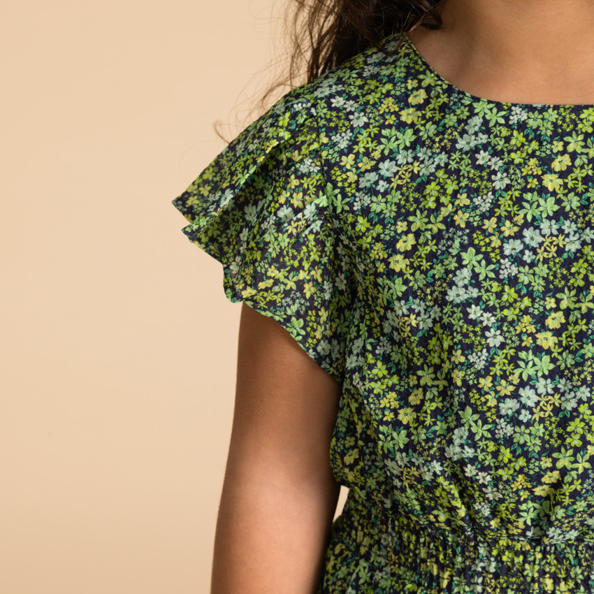 Vestido de manga corta con estampado floral para niña 