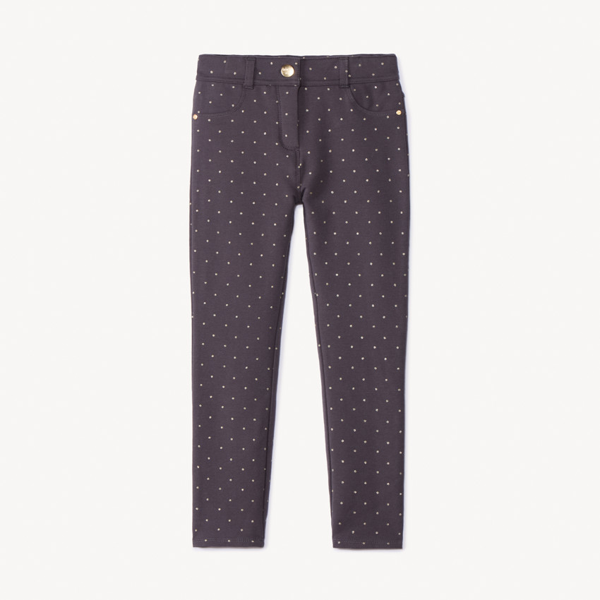 Pantalón skinny de felpa con estampado de lunares con purpurina para niña 