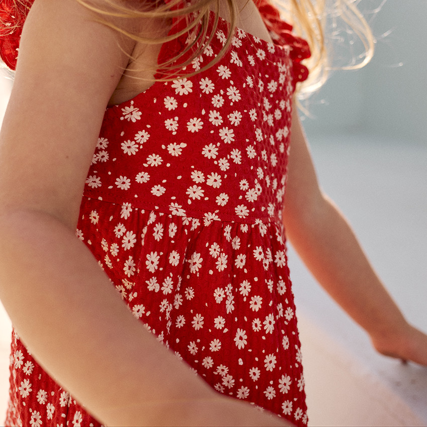 Vestido de manga corta estampado en tejido cloqué para bebé niña 