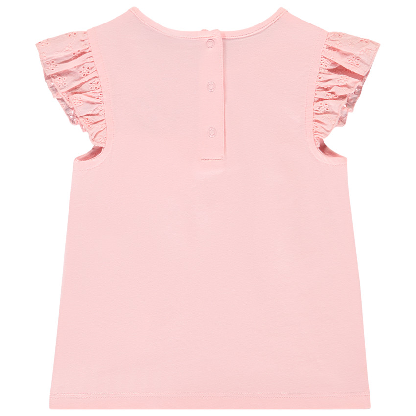 Camiseta de manga corta bordada con bolsillo para niña 