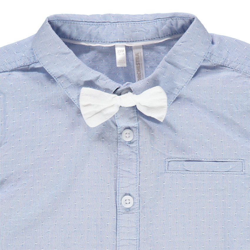 camisa mangas cortas con  jacquard y pajarita amovible 