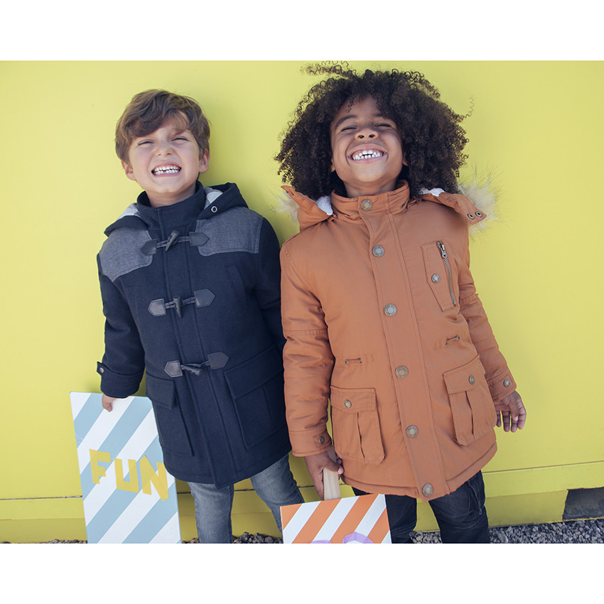 Trenca de poliéster y lana forrada con forro de cuadros 