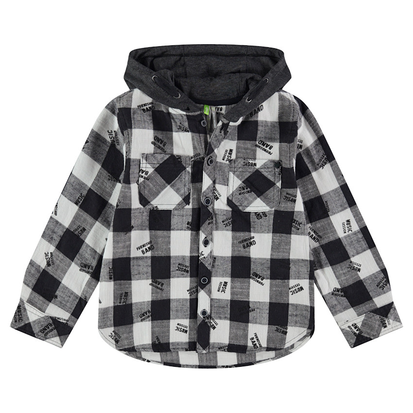 Camisa de manga larga de cuadros y capucha en contraste 