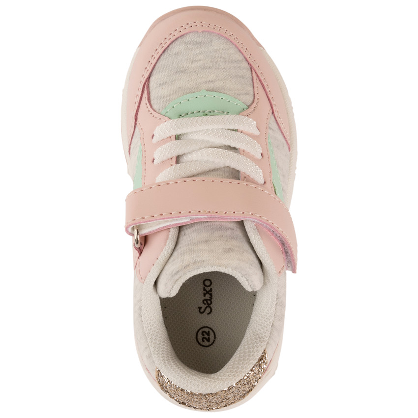 Zapatillas deportivas gris jaspeado con cordones y velcro para bebé niña 