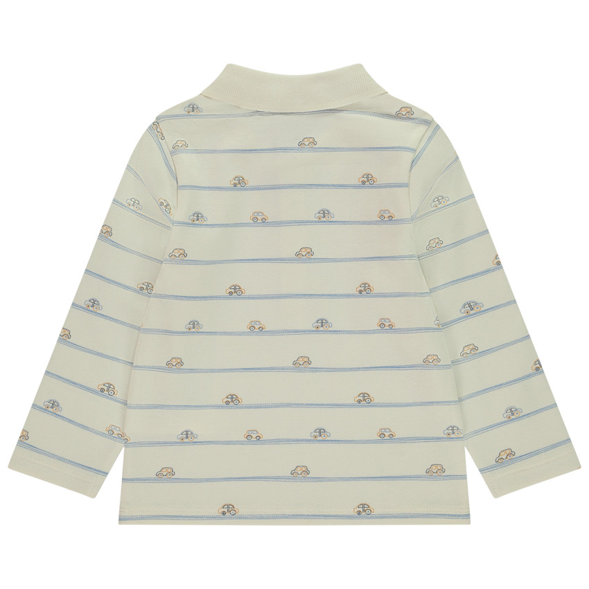 Polo de manga larga estampado de coches y rayas para bebé niño 