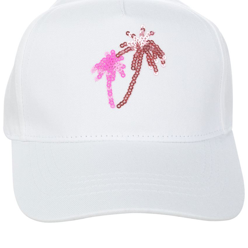 Gorra blanca con palmeras en lentejuelas 