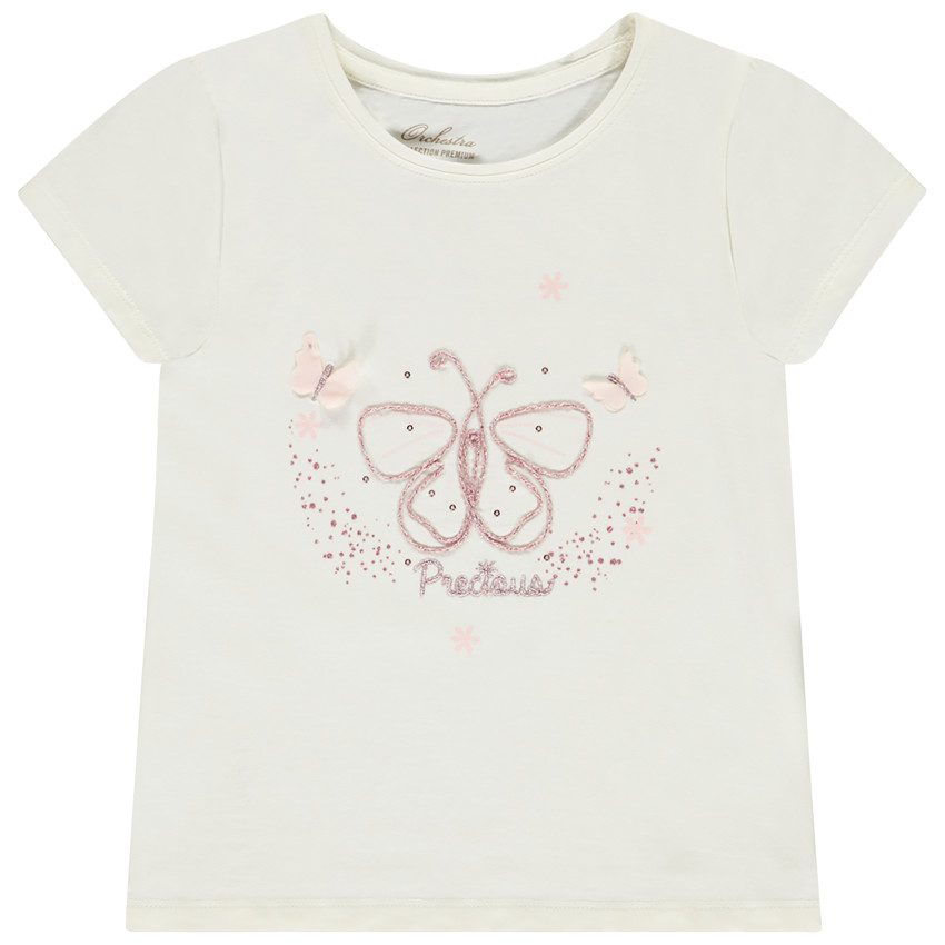 Camiseta manga corta con cording de mariposa para niña 