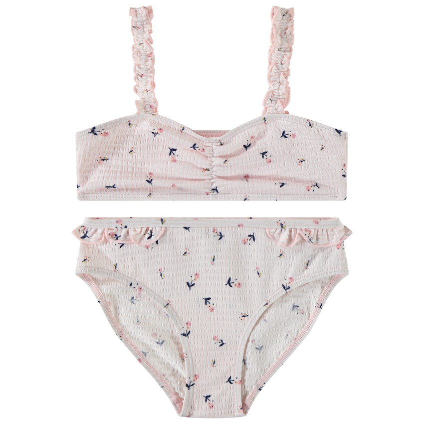 Maillot 2 piezas en seersucker estampado floral para niña 