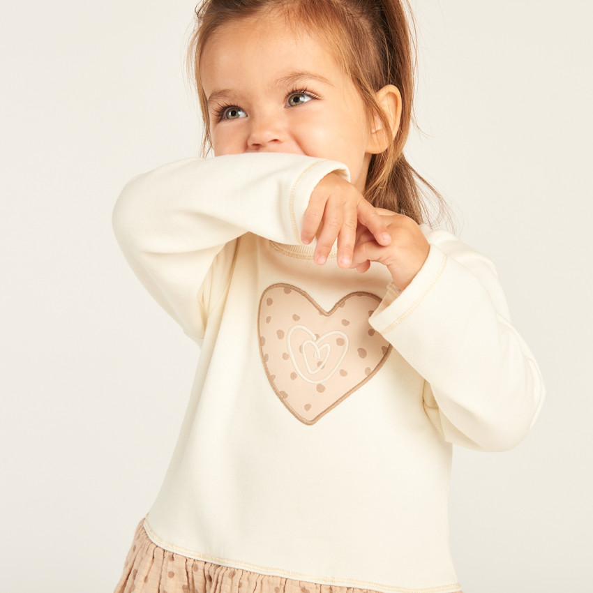 Vestido bicolor con efecto 2 en 1 con puntos para niña bebé 