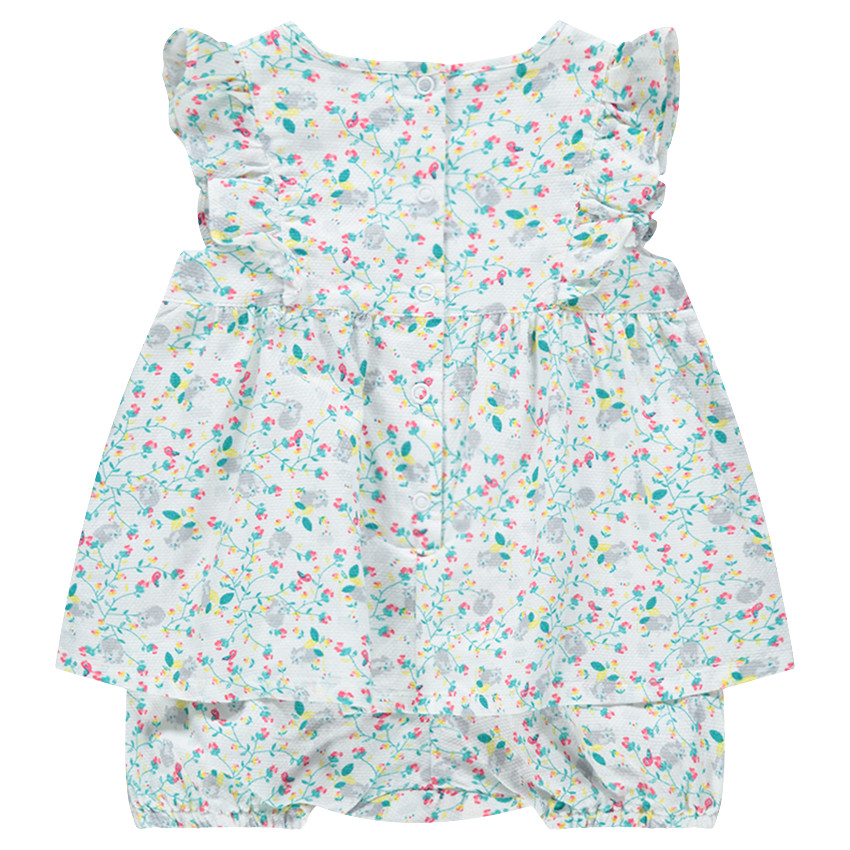 Mono corto con efecto vestido con finas flores all over 