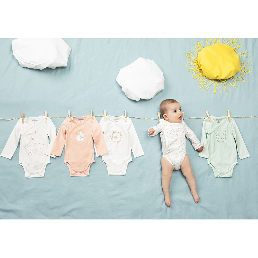 Pack de 5 bodies de manga larga con estampado de conejito 