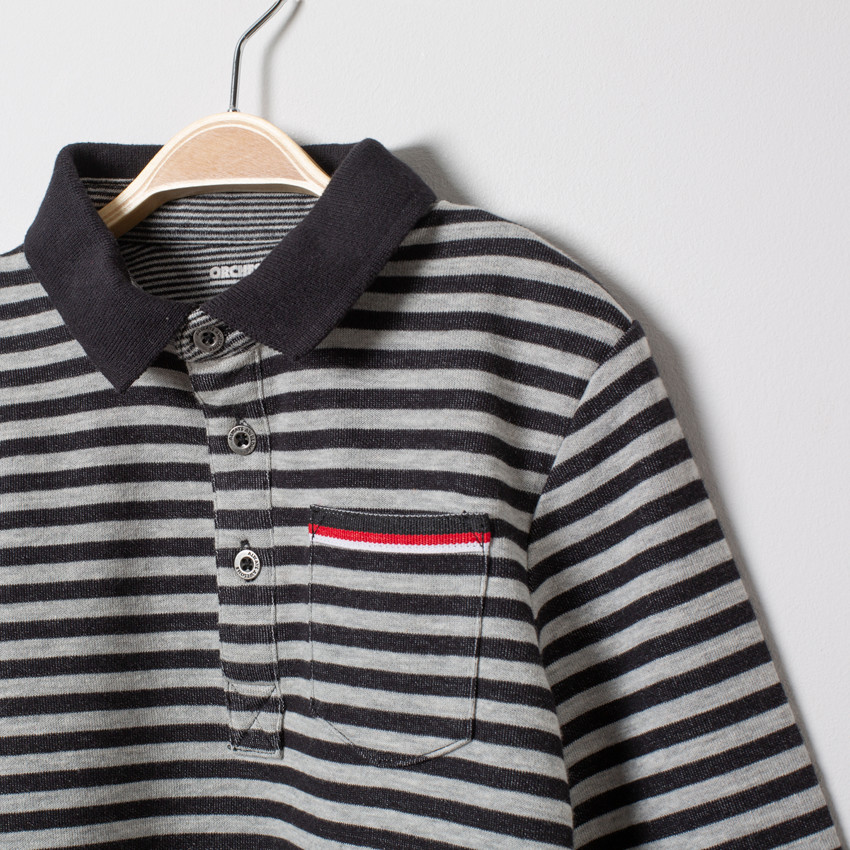 Polo manches longues à rayures all-over et poche 