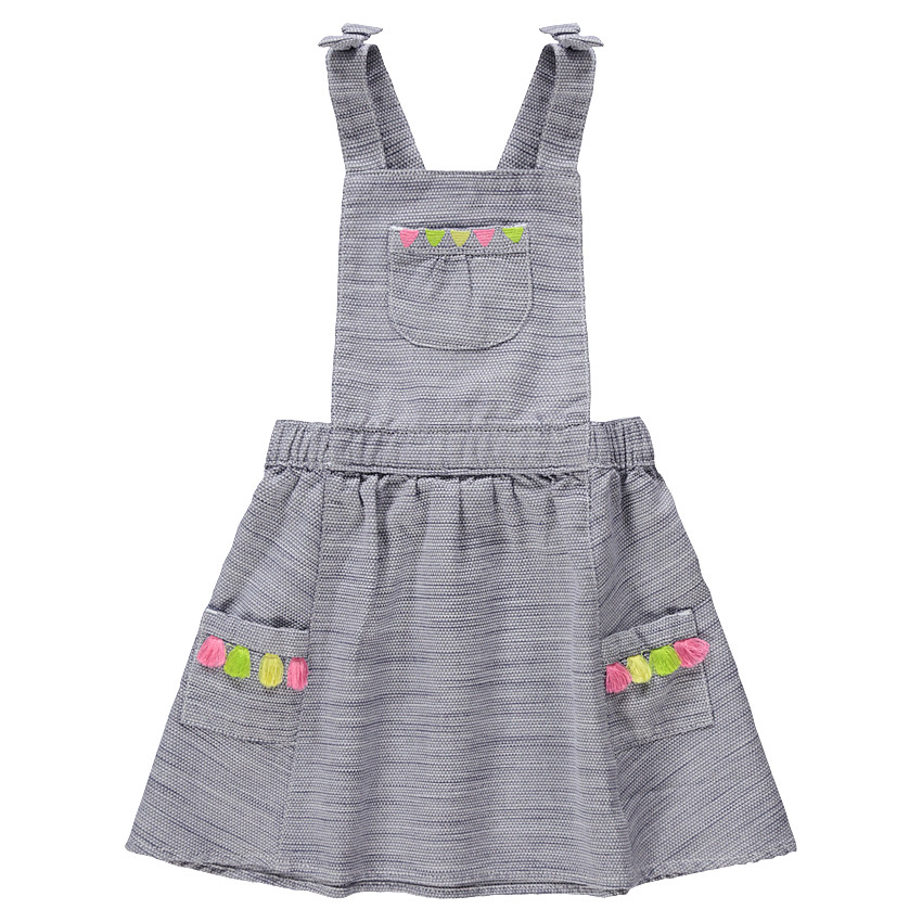Vestido de algodón de fantasía con bolsillos y pompones de colores 