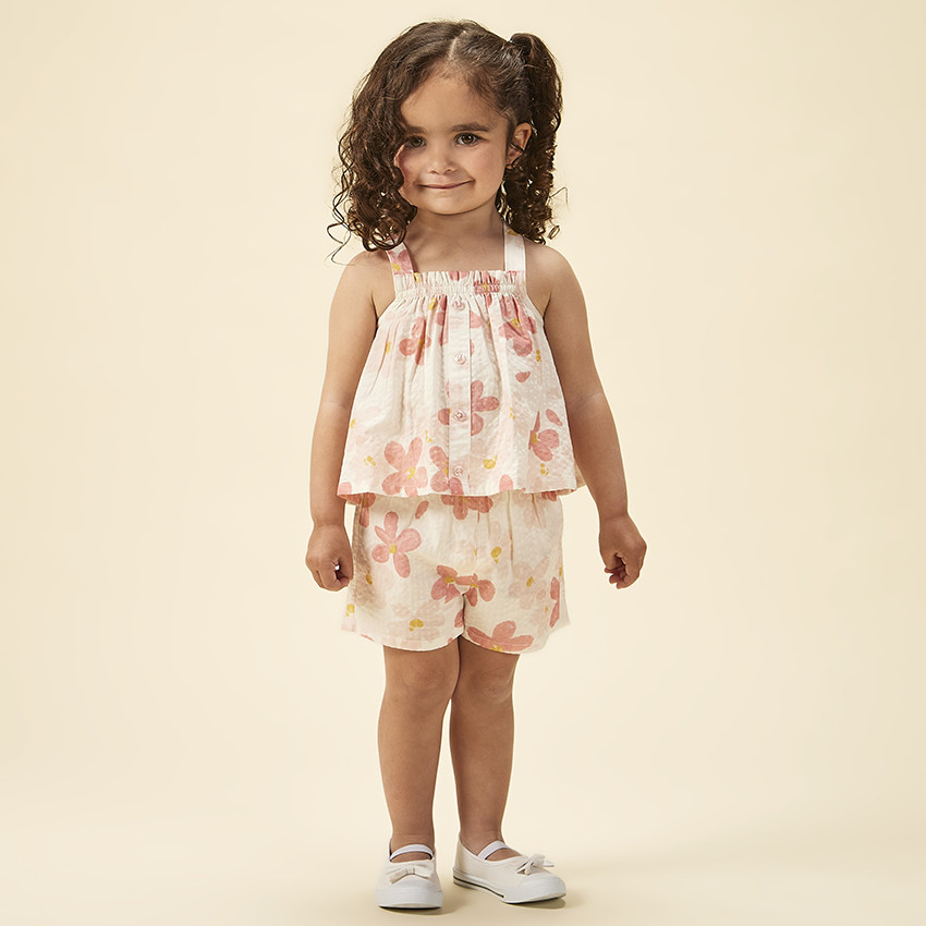 Conjunto en seersucker estampado flores para bebé niña 