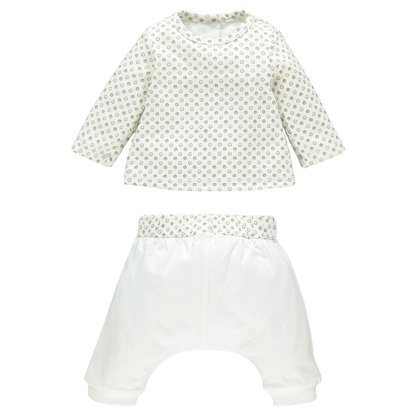 Conjunto de nacimiento camiseta pantalón harem reversible de algodón bio 