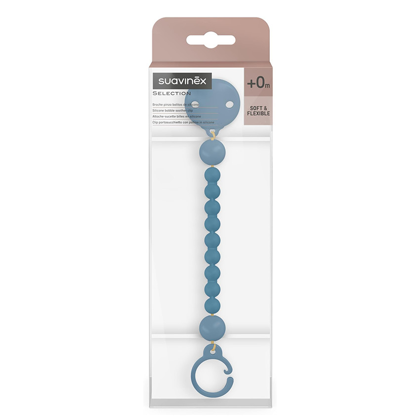 Sujetachupetes con pinza y bolitas silicona Colour Essence azul intenso 