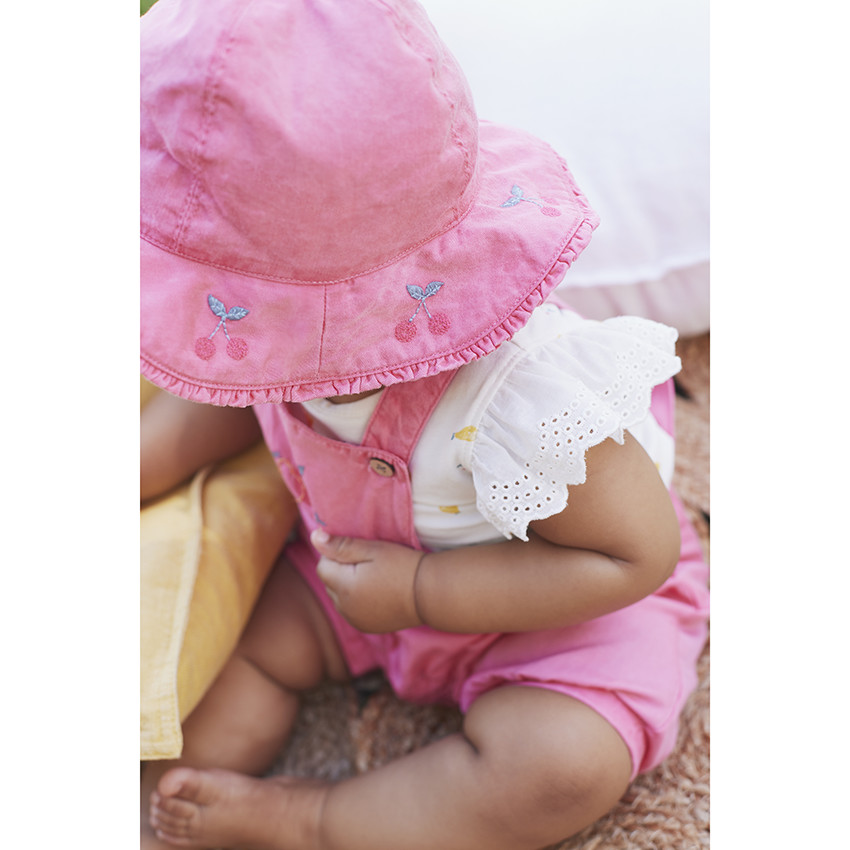 Vestido de popelina con cerezas bordadas para bebé niña 