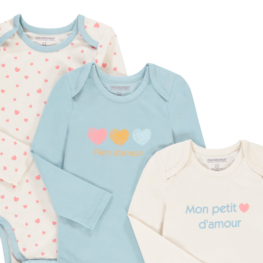 Pack de 7 bodies de manga larga en jersey con estampados variados para bebé niña 