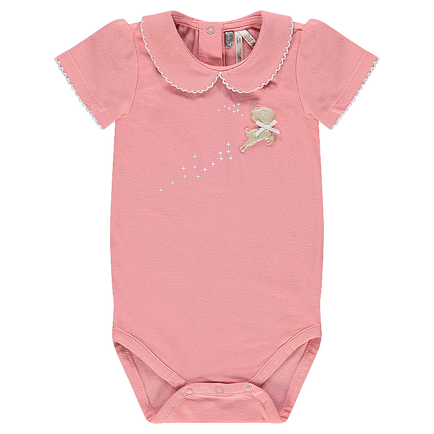 Body de manga corta con cuello babero y cierva estampada 