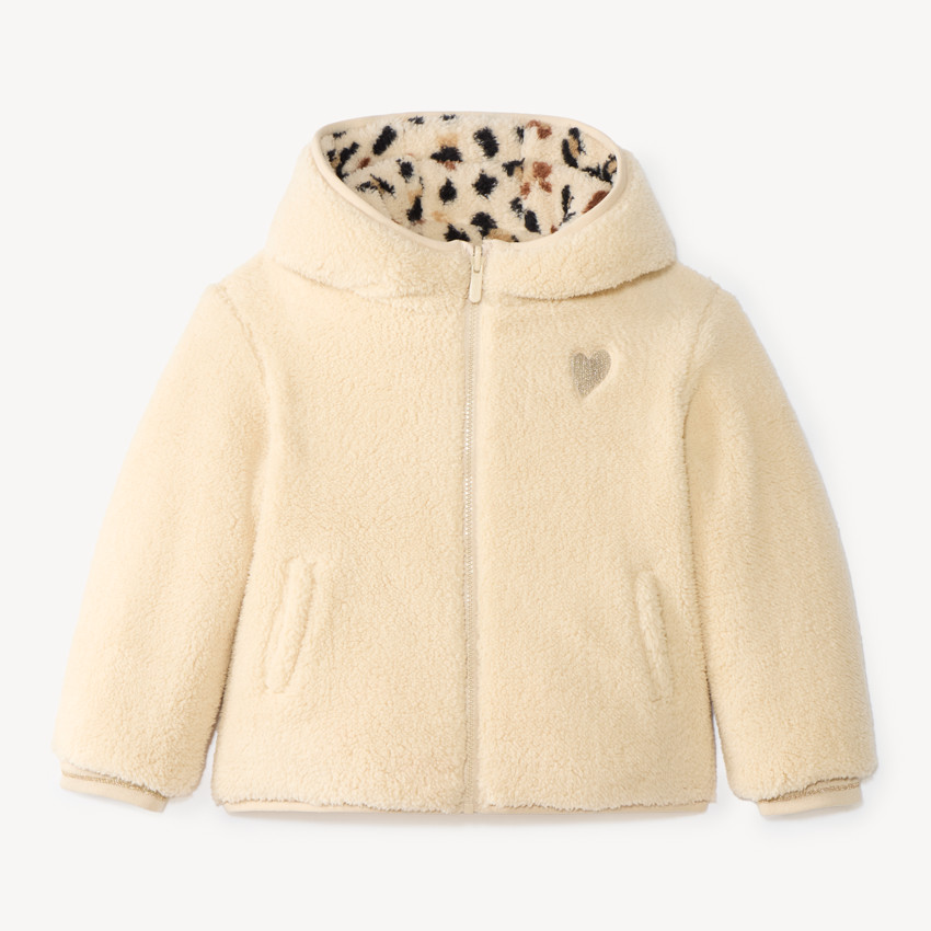 Chaqueta reversible de sherpa para niña con estampado de leopardo 