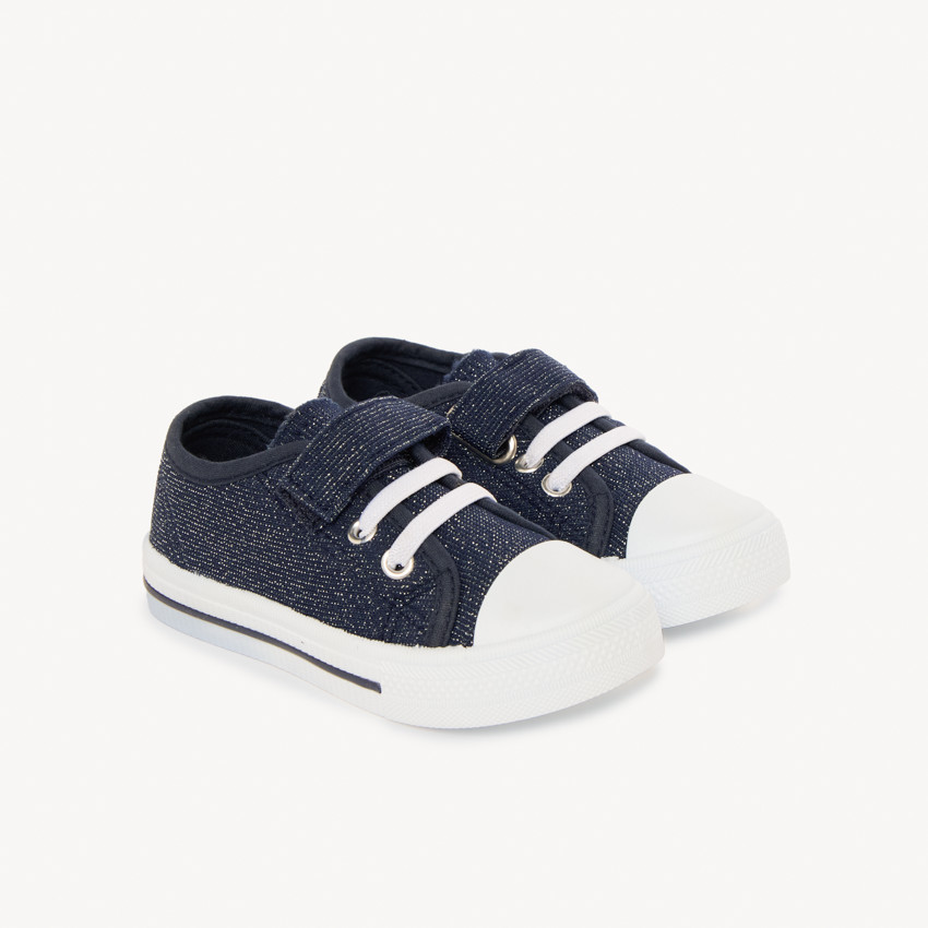 Zapatillas bajas azul brillantes con velcro y cordones para niña 